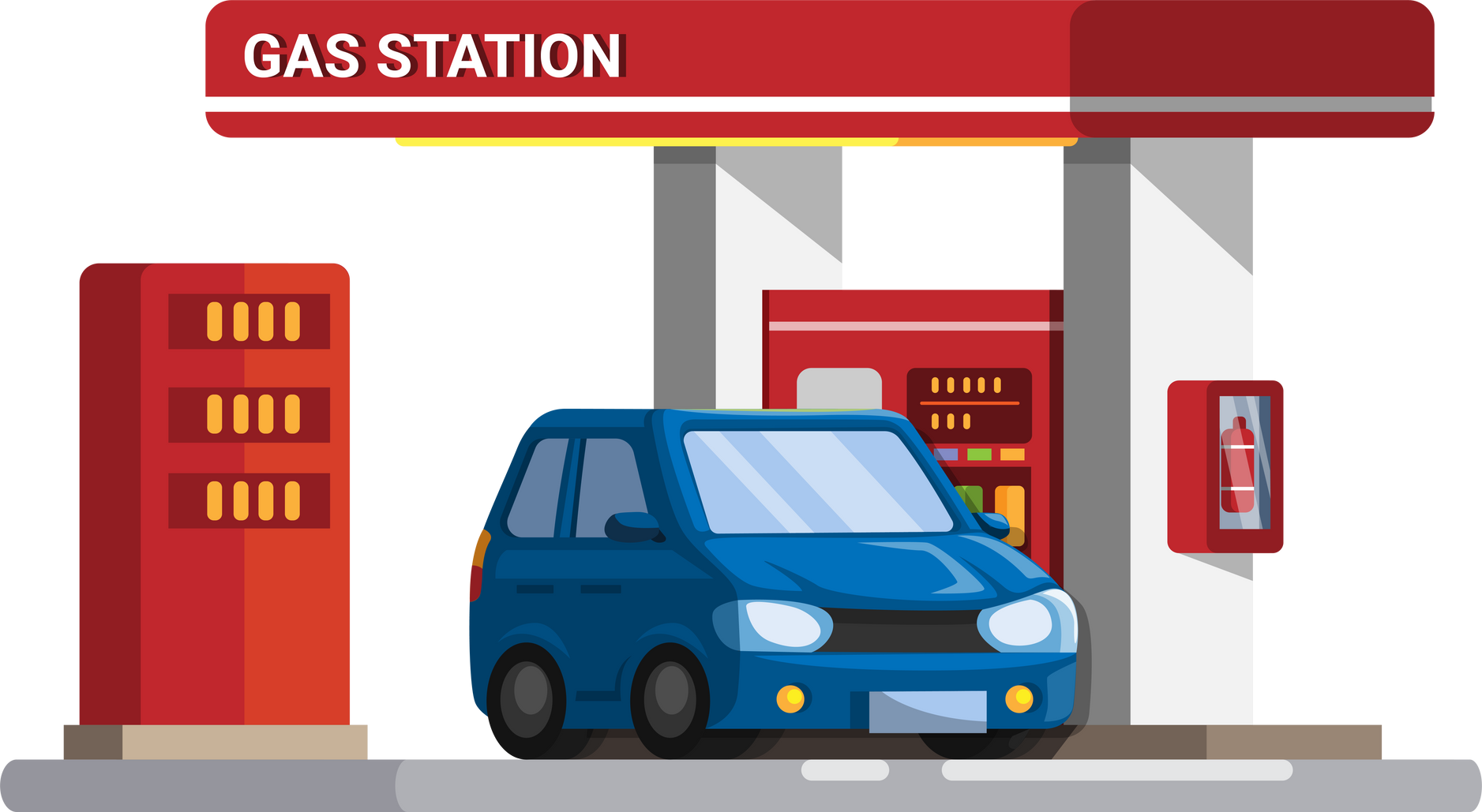 Car Gas Station building illustration cartoon